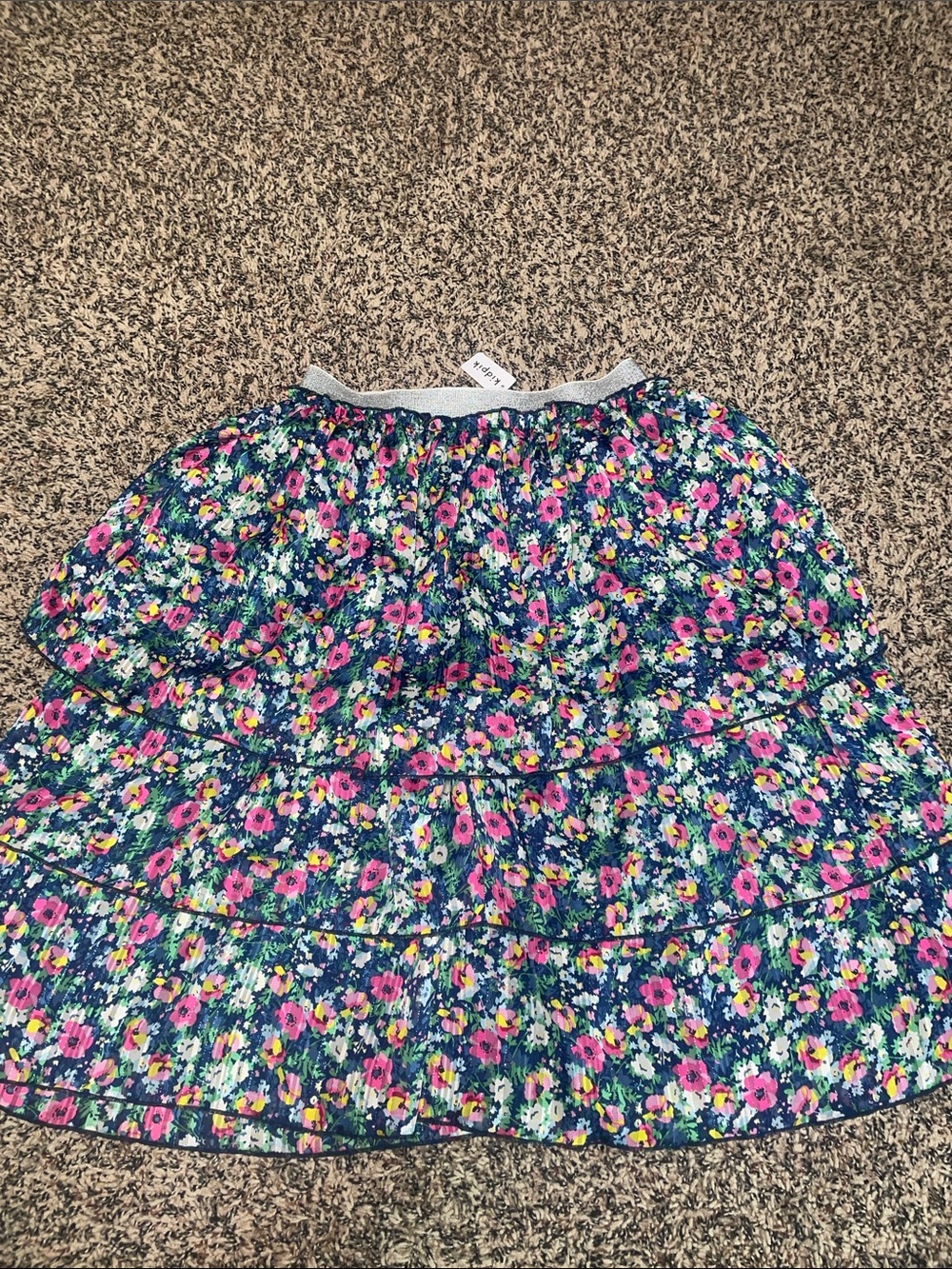 kidpik Colorful Floral Ruffle Tiered Midi Skirt Elastic Waist Girls XL (14) NWT